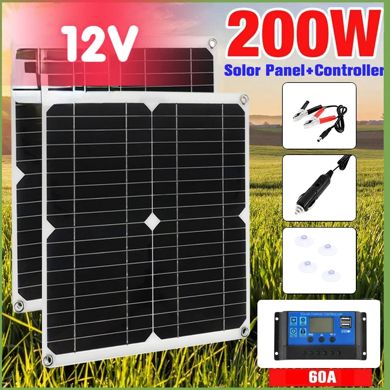 Zonnepaneel 12V Flexibele Panelen 100W Kit Controller Draagbare Power Oplader Voor Bank Accu Camping Auto Boot Rv Plaat