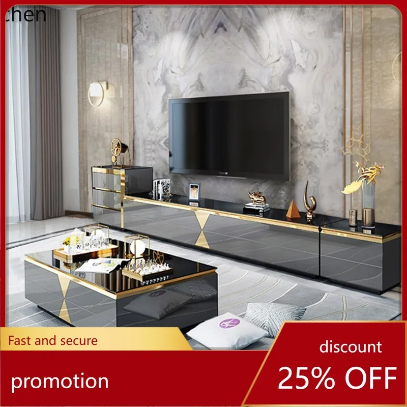 

ZML TV Cabinet Simple Small Apartment Living Room Coffee Table Set High-end Glossy Glass Sideboard Floor Cabinet