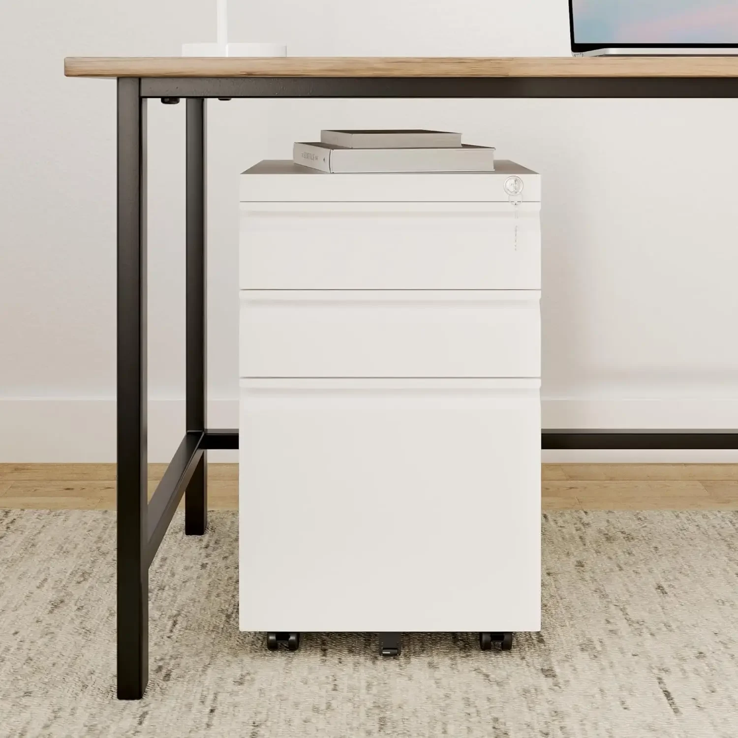 DEVAISE 3 Drawer Mobile File Cabinet with Lock, Under Desk Metal Filing Cabinet for Legal/Letter/A4 File, Fully Assembled