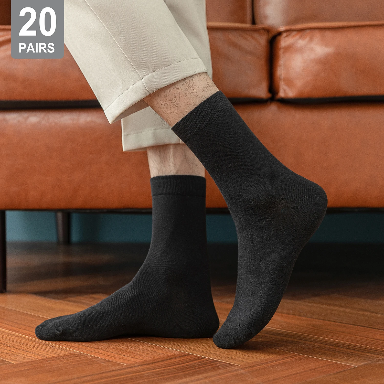 20 Pairs Men Black Cotton Socks Business Socks Autumn Spring for Male White Free Size 38-43