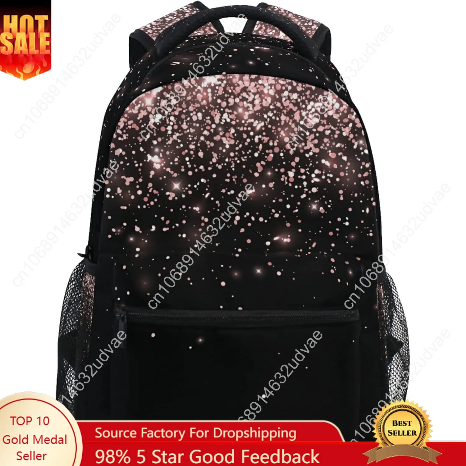 

Pfrewn Rose Gold Black Glitter Backpacks for Girls Teens Women School Bookbags Backpack for Kids Students