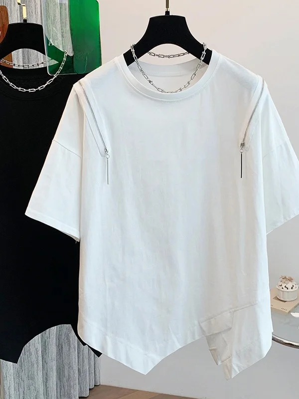 T-shirt décontracté Sli ample ort Sve pour femmes, vêtement d'été de marque Faion, rond, matériau fin, pour les déplacements