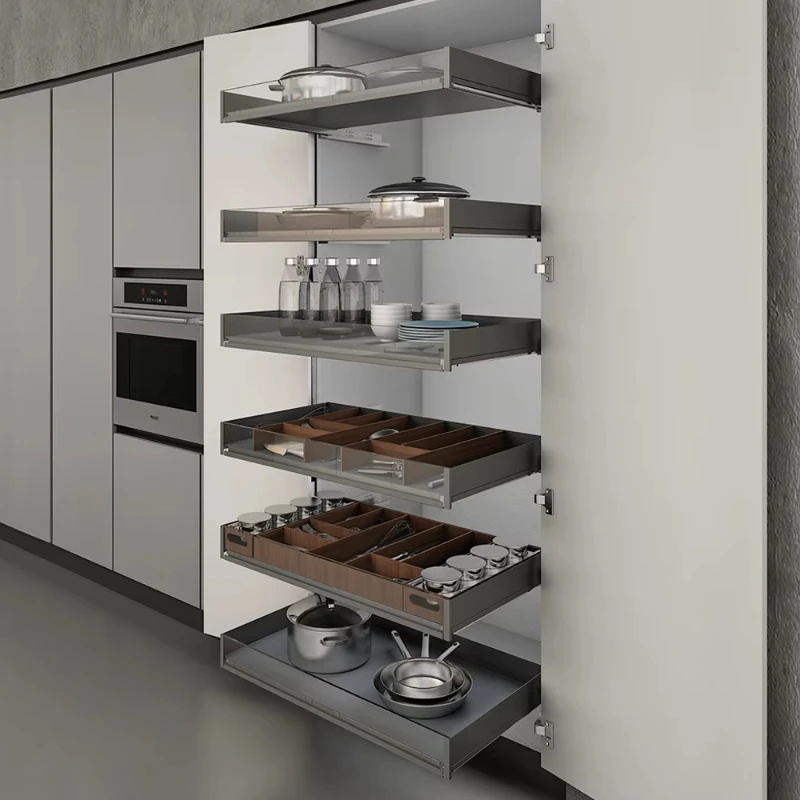 

Glass smooth pull-out drawer universal high cabinet bottom cabinet system, modern luxury, built-in storage basket