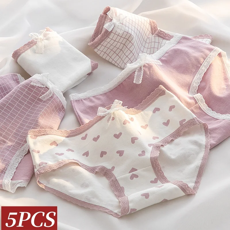 5Pcs/Set Cotton Panties Women Low-Rise Underwear Breathable Briefs Female Underpants Soft Sexy Linge