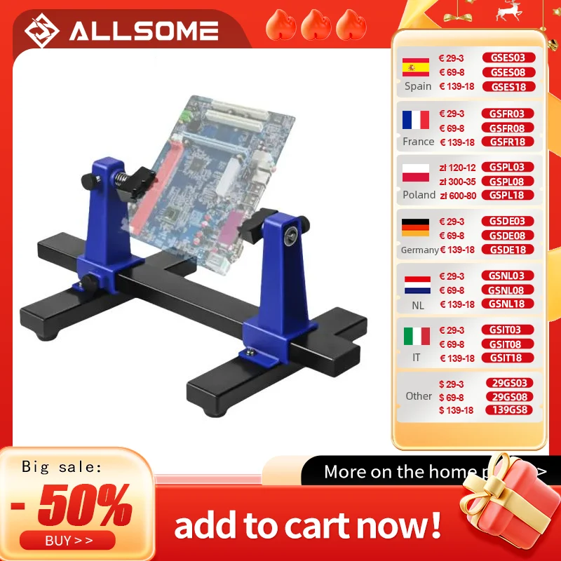 ALLSOME-Soporte de PCB ajustable de 0-200mm, placa de circuito impreso con rotación de 360 °, soporte de montaje de soldadura, abrazadera,