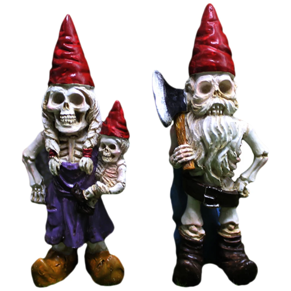 

2Pcs Dwarf Statue Resin Decoration Garden Gnomes Outdoor Small Lawn Ornament Halloween Accessories Gnome Decor