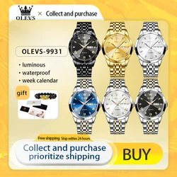 OLEVS-Reloj de pulsera de cuarzo para hombre, cronógrafo Original, luminoso, resistente al agua, superficie prismática, espejo, fecha, semana, vestido de lujo