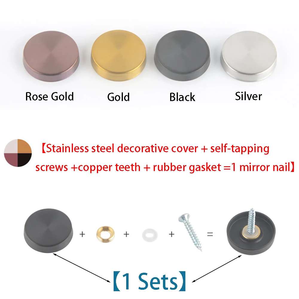 4 Sets 16-40mm Mirror Fasteners Screws Decorative Cap Nail Advertising Glass Screw 304 Stainless Steel Cover Furniture Hardware