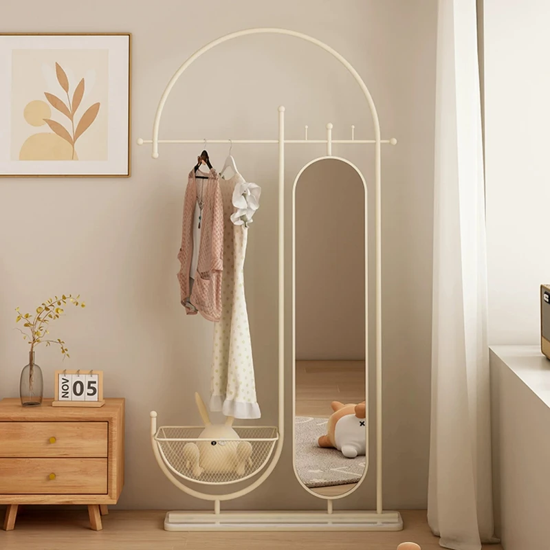 Cream wind floor coat rack with mirror integrated hanger household rotating full-length mirror mobile hanger dirty clothes blue