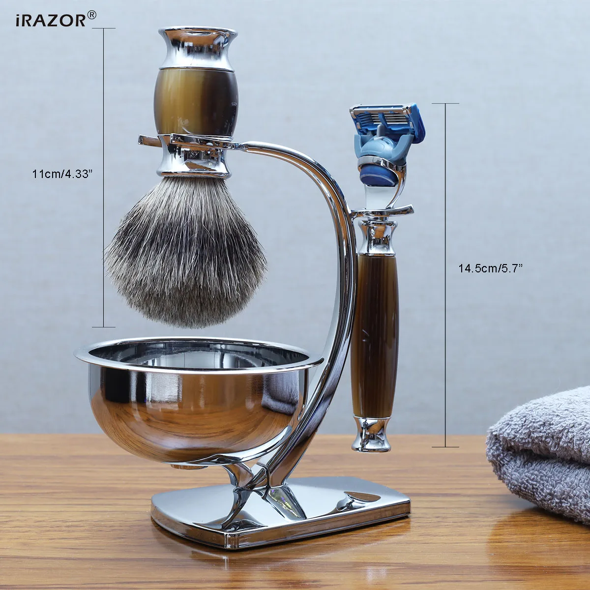 iRAZOR Classic Fusion 5 Layer Manual Shaver Razor Kit with Replacement Blade Shaving Bowl Brush Grooming Tools Gift Set for Men