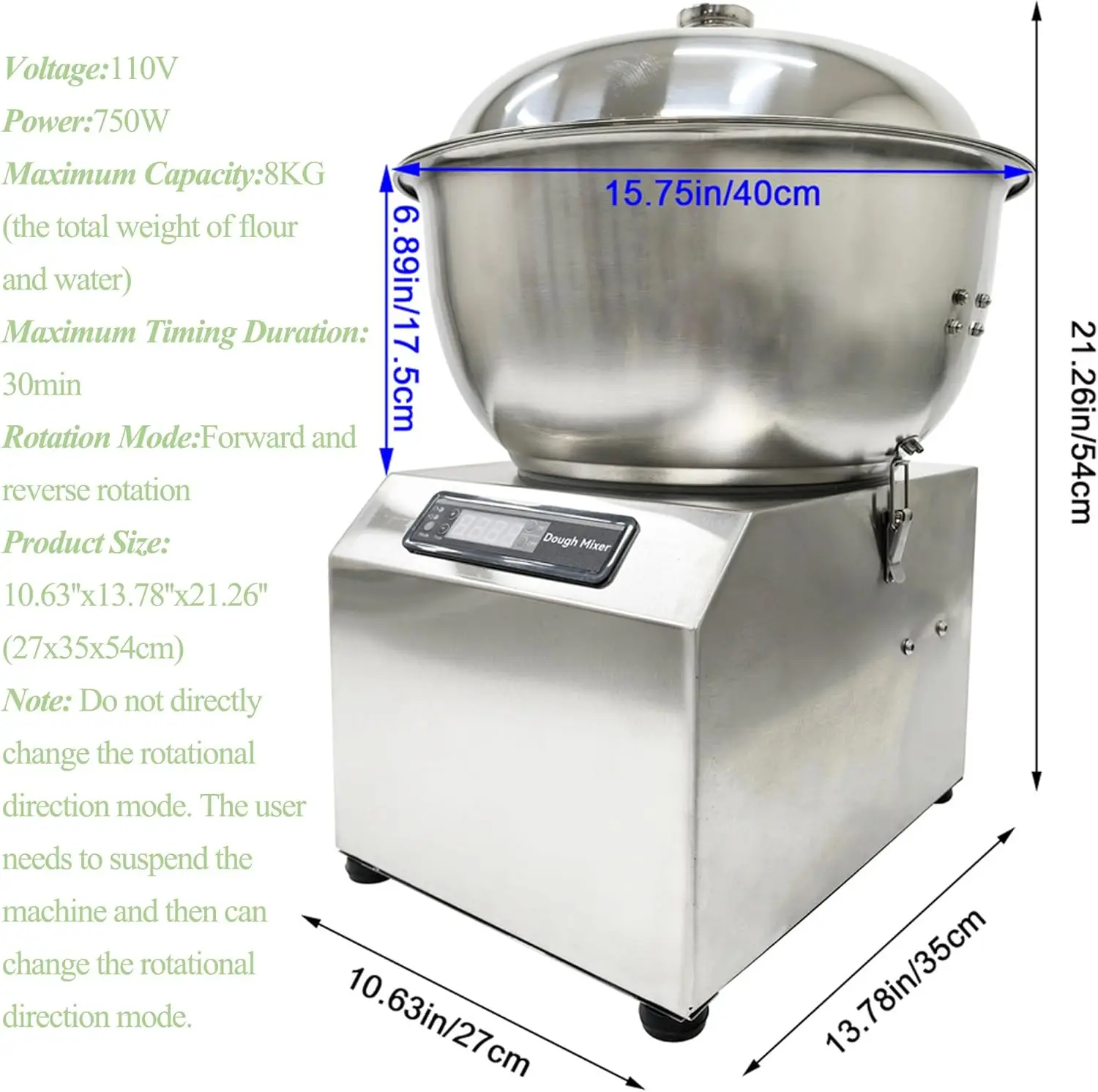 خلاط العجين وظيفة مزدوجة الفولاذ المقاوم للصدأ انفصال حوض آلة خلط العجين 8 كجم البيتزا الخبز الدقيق العجن 110 فولت