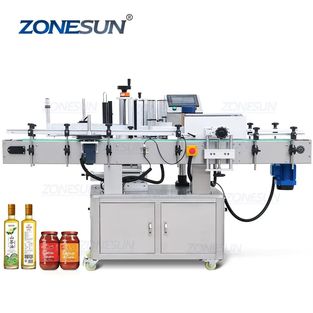 ZONESUN ZS-TB200 High Speed Full Automatic Adhesive Round Bottle Jar Can Labeling Machine for Wine Vitamin Packaging