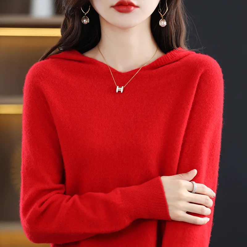 

Women's Full Sleeve Woolen Hoodie, 100% Wool Knitting Pullovers, Female Tops, Winter, Autumn, New Style, Hot Sale, 2022