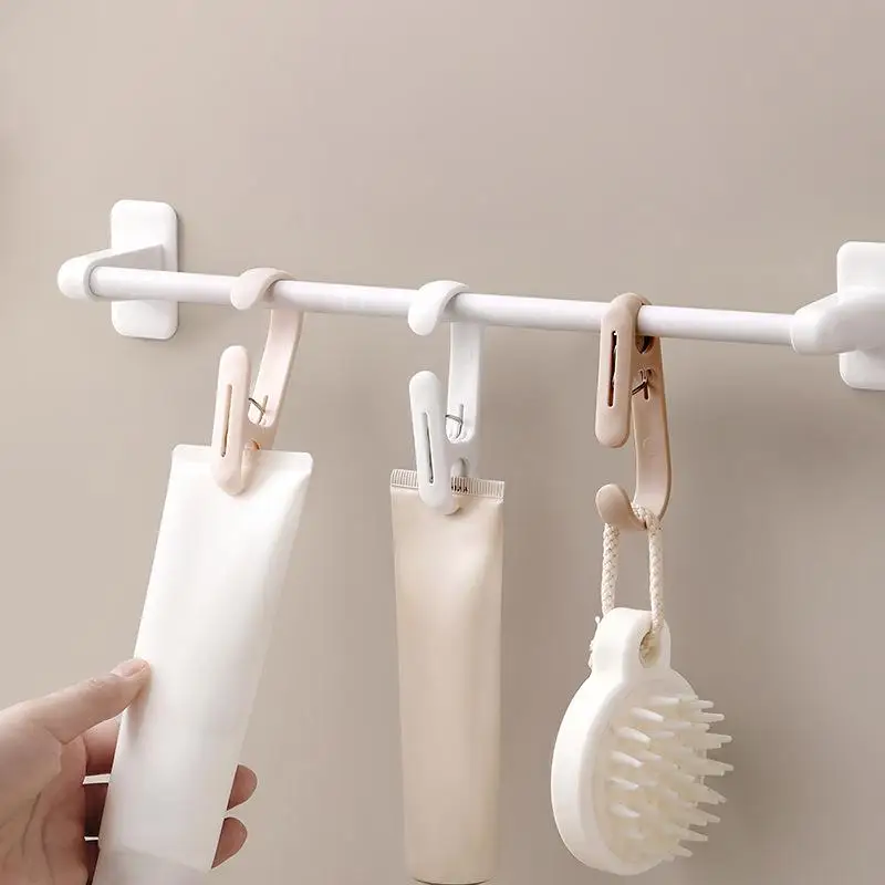 10Pcs Multi‑Purpose Hook Portable Plastic Clips, Household Storage Supplies for Towels and Curtains in Kitchen Bathroom