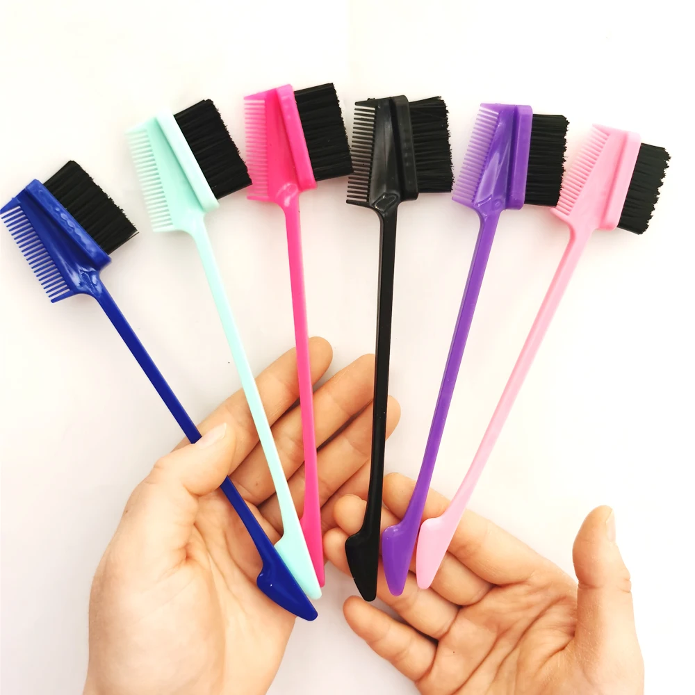 5Pcs Random Color Edge Brush Comb Vendor Double Sided 3 in 1 Edge Control Brush For Baby Hair Salon Beauty Tools Hairbrush