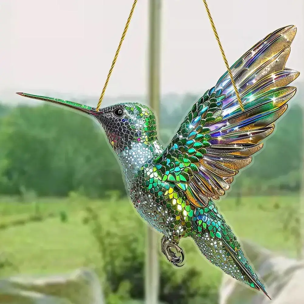 Versatile Gorgeous Hummingbird Sun Catcher Acrylic Stained Glass Hanging Decor For All Seasons Home Garden Gift Wind Chimes