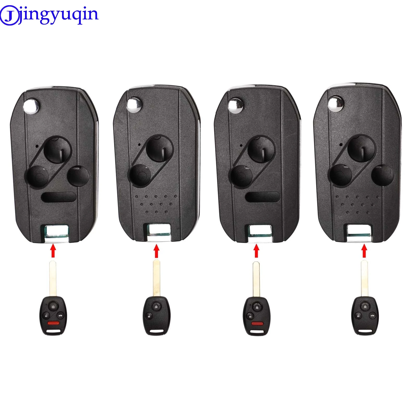 jingyuqin 2/3/4 Modified Folding Car Key Case Remote For Honda Cr-V Civic Insight Ridgeline 2003 2008 2009 Fob Shell