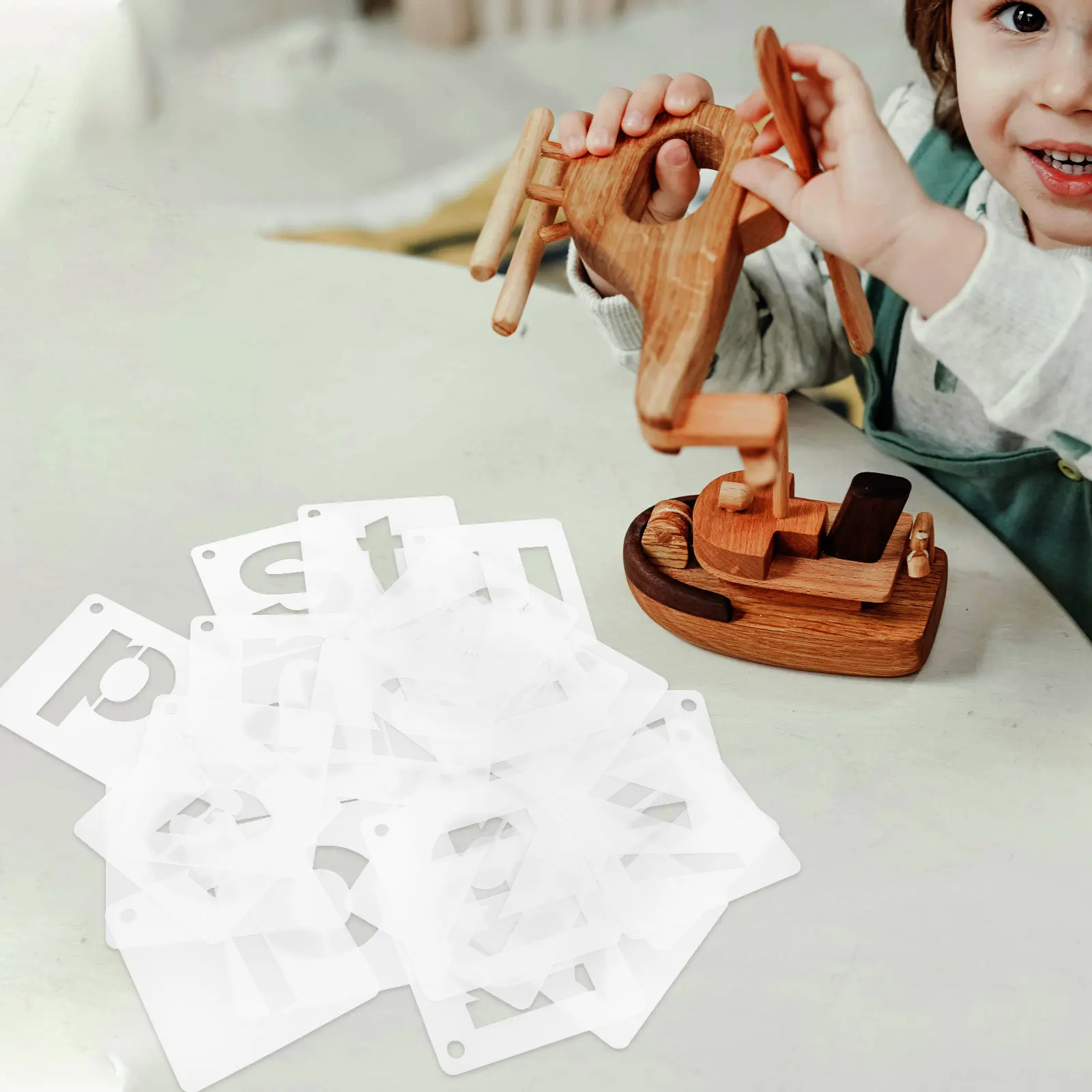 1Set Plastic Alphabet Stencil Set A-Z Letters Hollow Cut Reusable Letter Drawing Stencils for Early Education Painting Wall Art