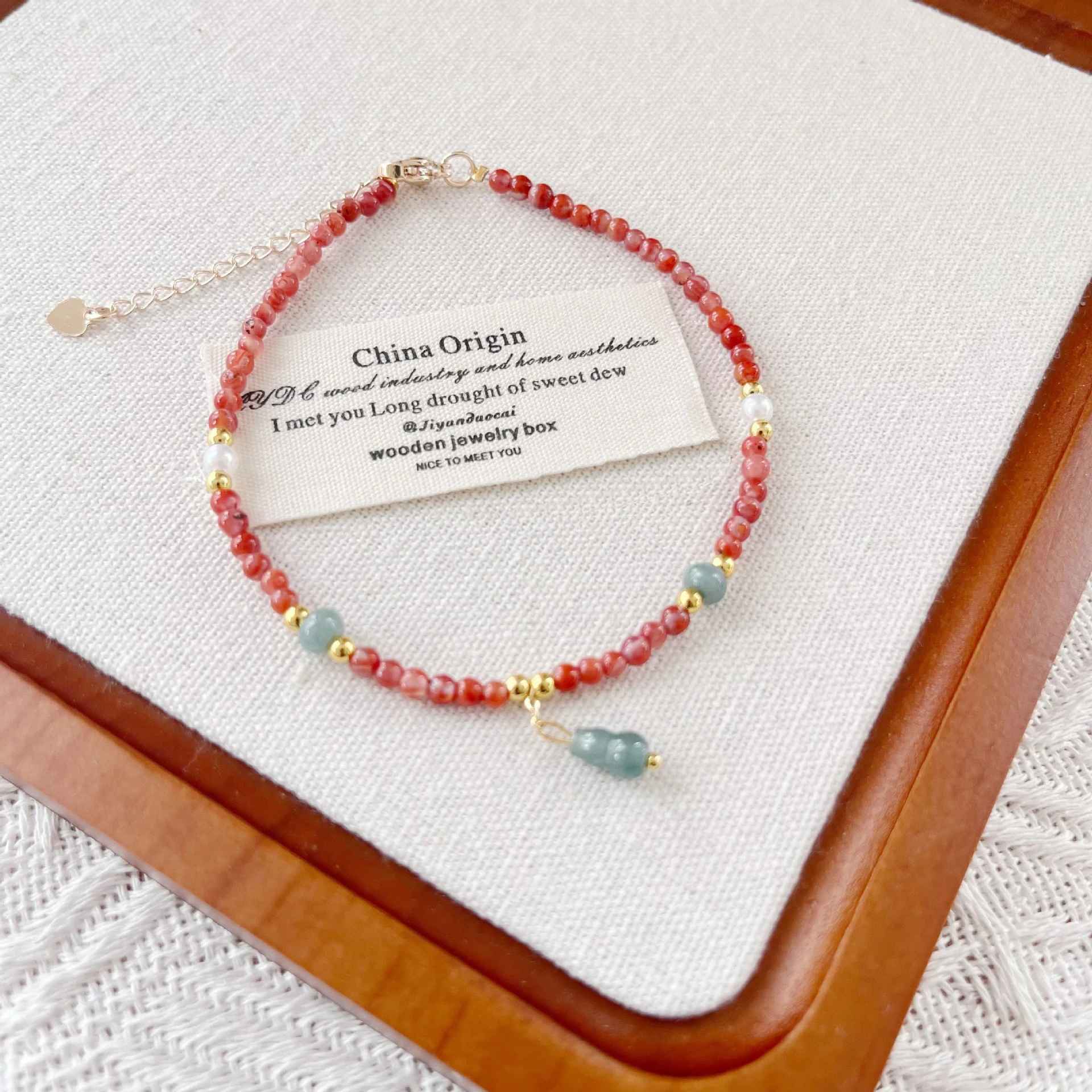 

Mini Natural Red Agate Beaded Strand Thin Anklets Bracelets for Women with Jade Gourd Charm Fine Jewelry Accessories Wholesale