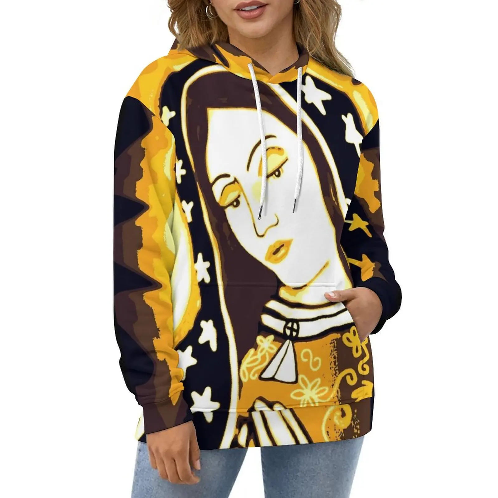 Mexican Virgin Mary Hoodies Our Lady of Guadalupe Street Style Casual Hoodie Long-Sleeve Y2k Printed Sweatshirts Gift Idea