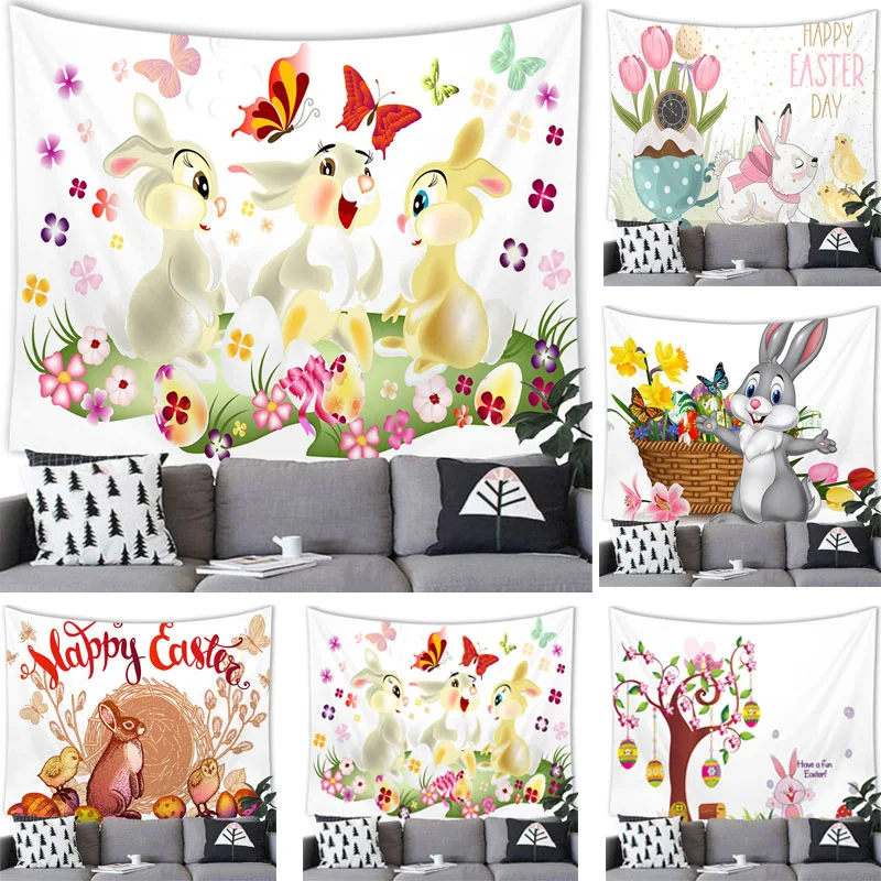 

Easter Tapestry Wall Hanging Happy Easter Egg Rabbit Decor Tapestry Wall Hanging Easter Bunny Party Home Decoration Background