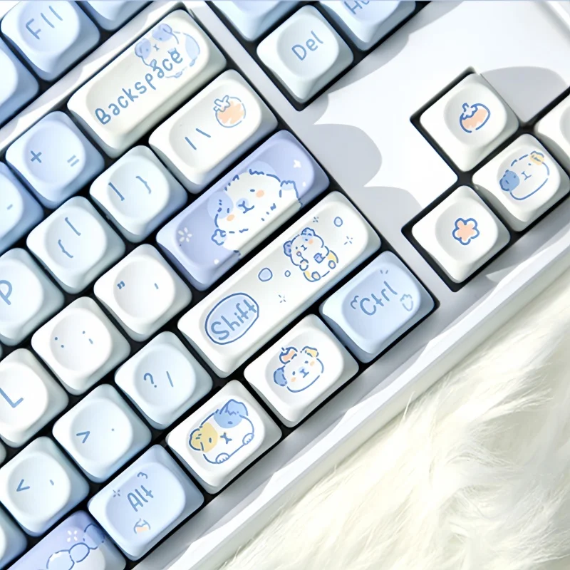 Anime dos desenhos animados azul gradiente tema keycaps 132 chave moa cereja perfil pbt sublimação térmica bonito criativo personalizado keycaps