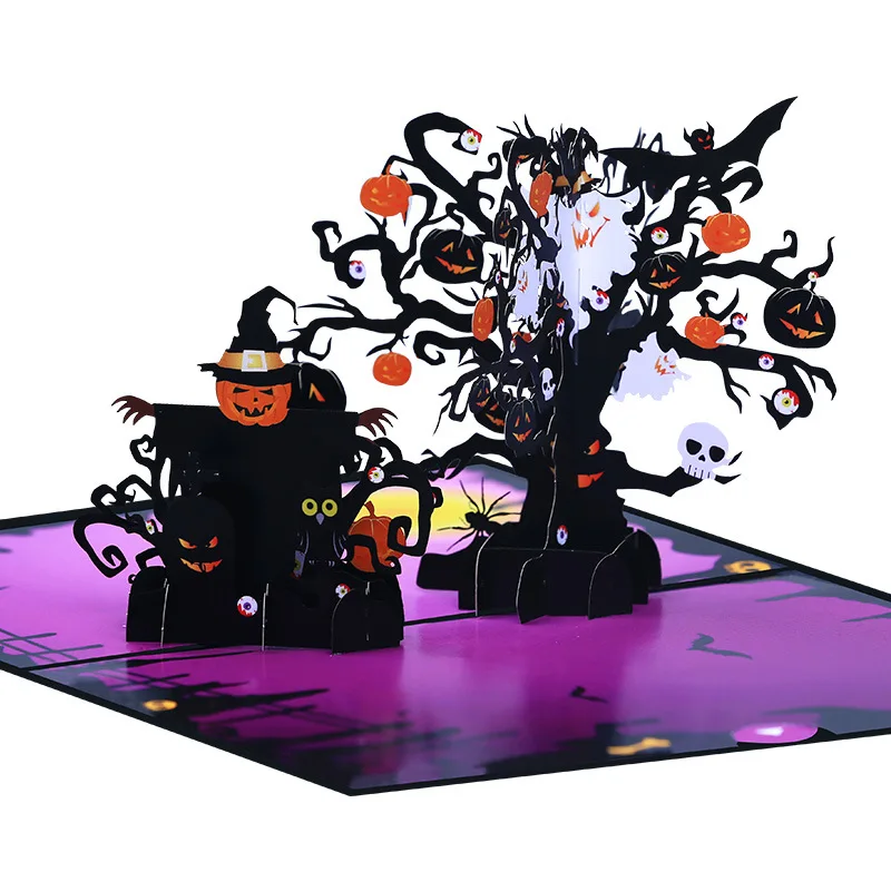 10pcs/pack Exquisite Greeting Card Halloween Pumpkin Scarecrow Stereoscopic Creative 3D Pop Up Card