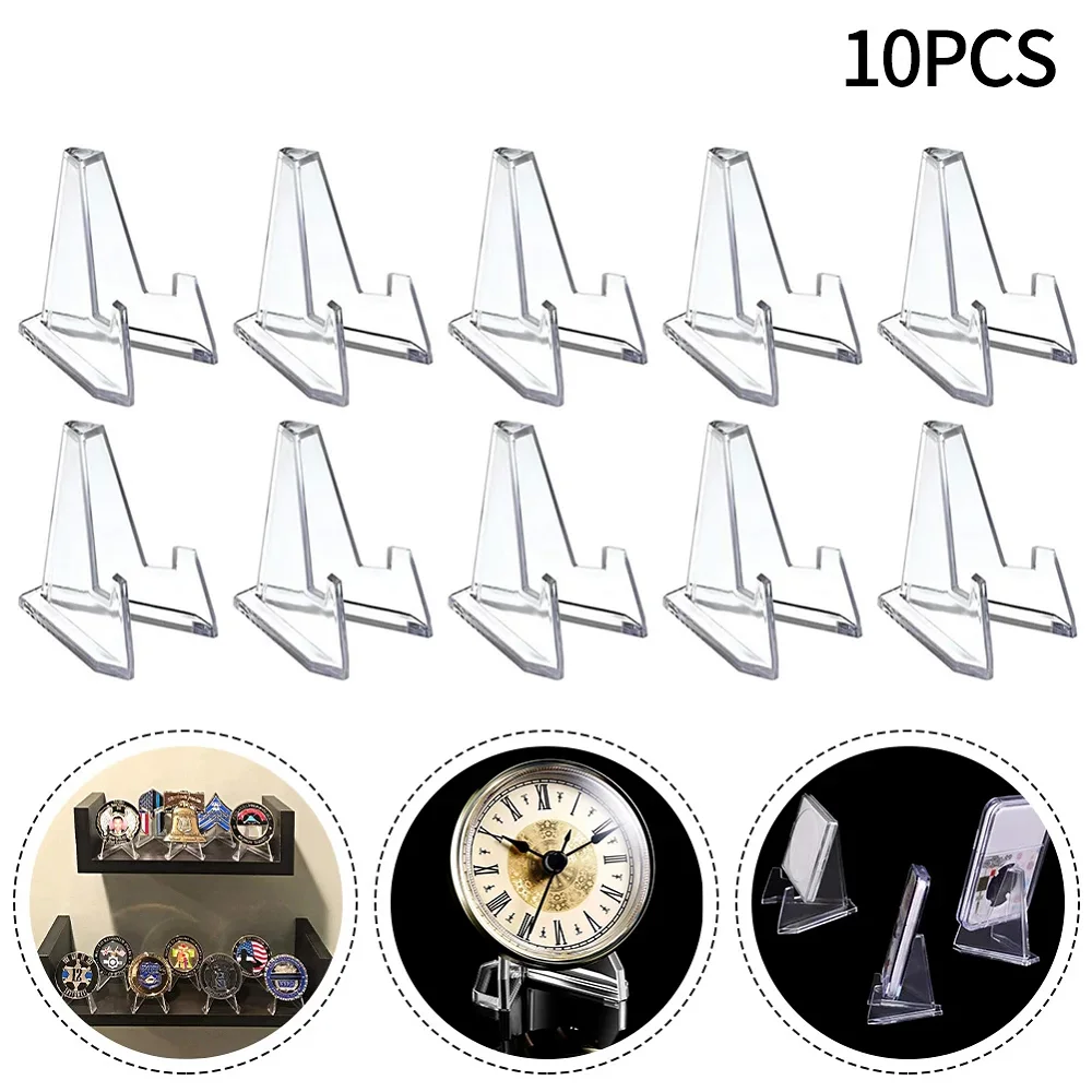 10pcs Transparent Acrylic Commemorative Coin Display Stands Triangle Challenge Coin Capsule Holders for Collectibles
