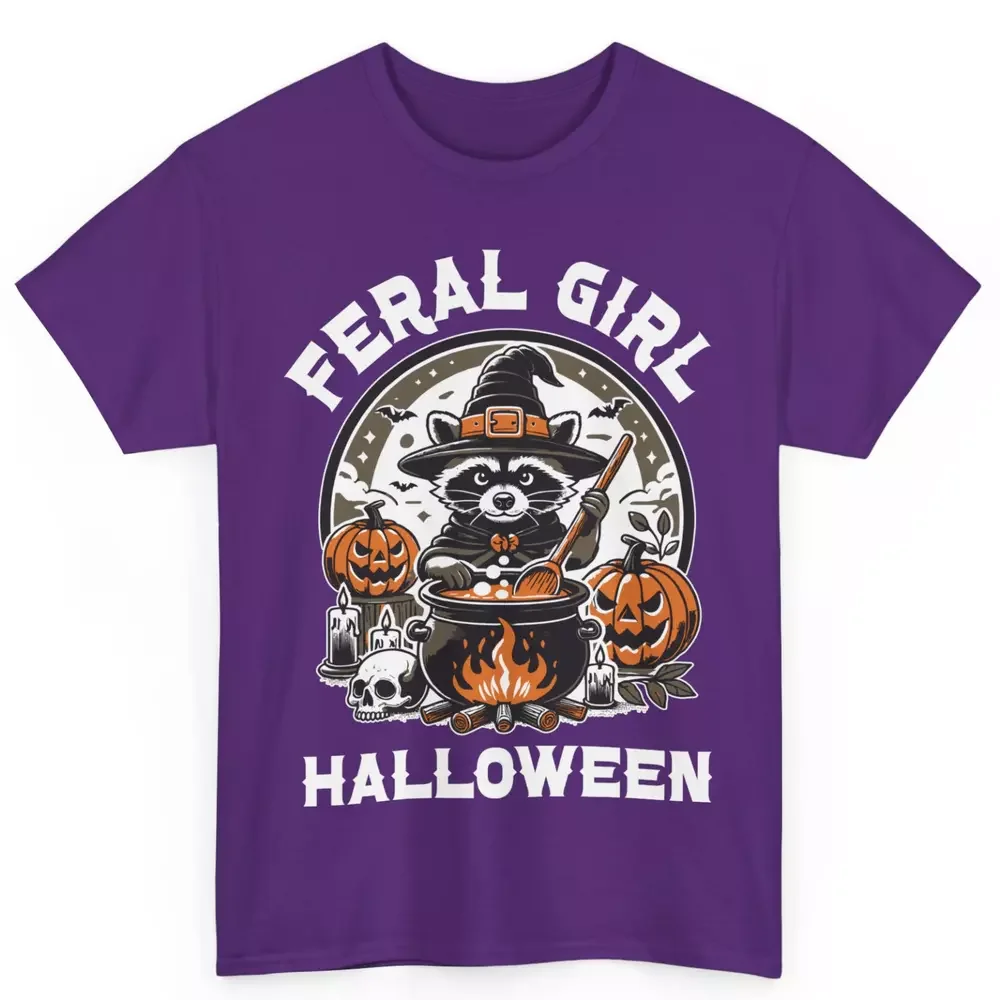 

Raccoon Feral Girl Halloween Raccoon Lover Witch Gift Unisex Cotton T-Shirt