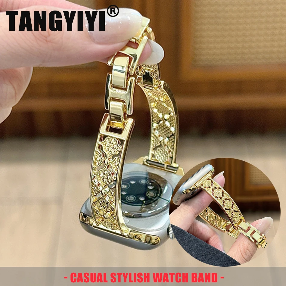

Hollow out Flower Strap For Apple Watch Series S11/10/9/8/7/6/5/SE/Ultra Metal Watch Band For iWatch 49/46/45/44/42/41/40/38mm