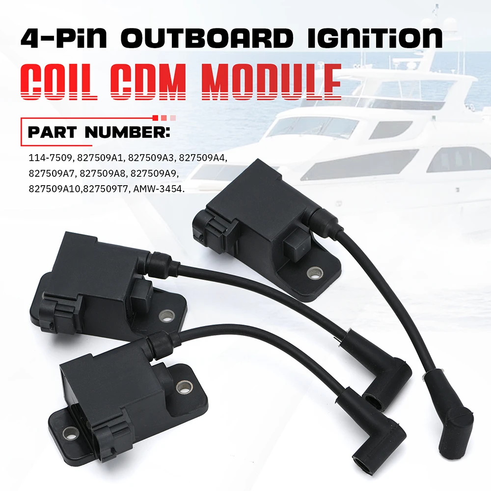 1Pcs Outboard Ignition Coil CDM Module 30-300HP for Mercury MerCruiser 4 Pin 827509T7 827509A10 114-7509