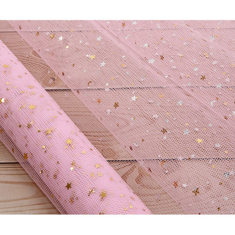 50 سنتيمتر X 5 ياردة الترتر نجوم الشاش شبكة هدية التفاف زهرة التعبئة والتغليف Diy بها بنفسك ورقة كرافت ديكور حفل زفاف عيد ميلاد الوردي
