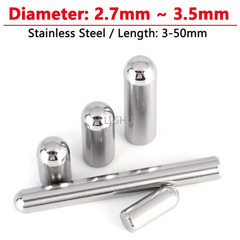 Solid Round Head Cylindrical Pin Diameter 2.7 2.8 2.9 3 3.5mm Stainless Steel Locating Dowel Fixed Shaft Rod Length 3-50mm