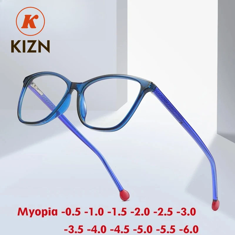 

KIZN кошачий глаз женские очки для близорукости оправа мода TR90 анти-синий свет на заказ оптические винтажные очки по рецепту от -0,50 до -10