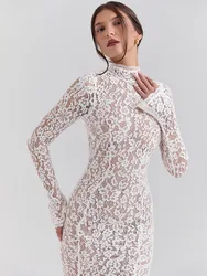 Articat Elegant Lace Long Sleeve Bodycon Party Evening Dress Women 2025 New Autumn/Winter Tight Half High Neck Fishtail Dress