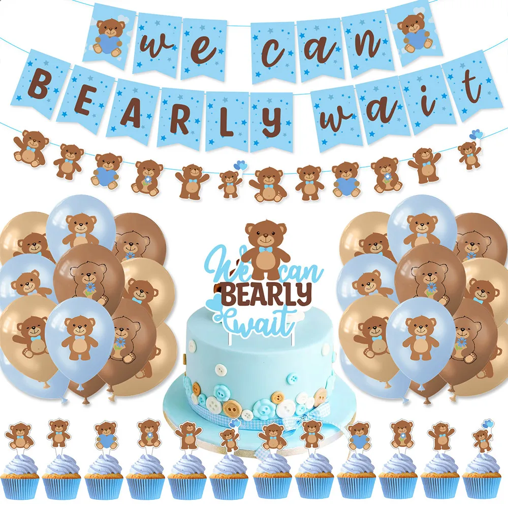 

﻿ Cartoon Blue Brown Bear Theme Birthday Gender Reveal Baby Shower Party Decoration Supplies Teddy Bear Banner Backdrop Kid Gift