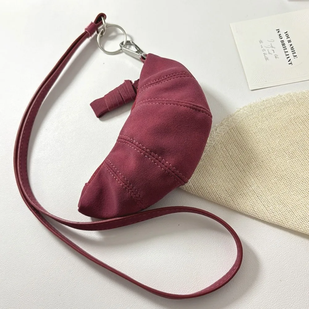 Fashion Suede Hanging Neck Wallet Elegant Card Holder Sweater Chain Croissant Korean Style Coin Purse with Lanyard Outdoor