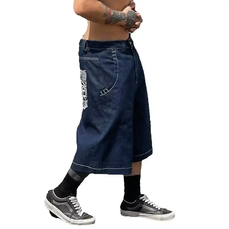 

Европейские и американские модные универсальные брендовые облегающие эластичные брюки для мужчин, винтажные джинсовые шорты в стиле ретро, повседневные брюки «пять четвертей»