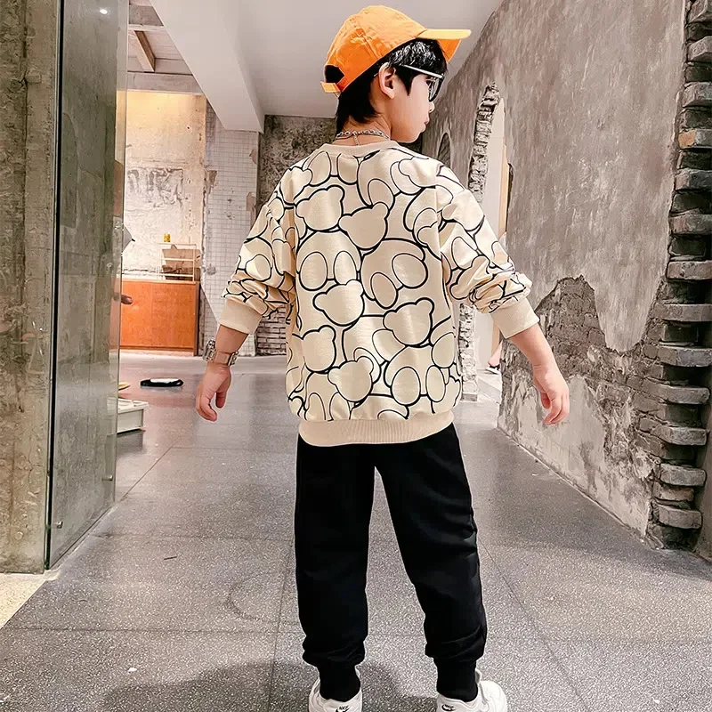 Autumn Baby Boy Clothes Children Cartoon Bear Sweater Pullover Top and Pant 2 Pieces Set Kid Girl Outfit Long Sleeve Tracksuit