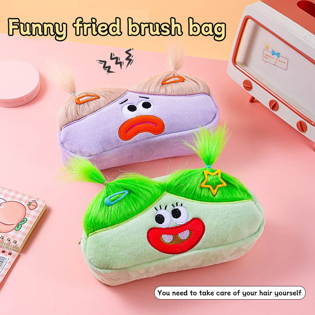 1pc Funny Girl Pencil Case(with hair combing tools) Portable, For Teens Office,&Back to School Supplies Students Stationery