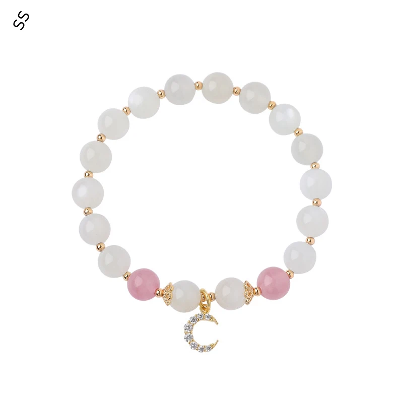 Fashion Natural White Moonlight Bracelet Copper Plated Gold Inlaid Diamond Moon Pendant Strawberry Crystal Bangles for Women