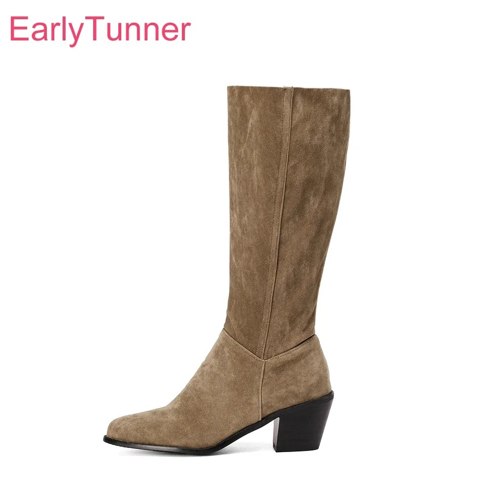 

Новые зимние мягкие черные абрикосовые женские ботинки до середины икры для верховой езды, пикантные женские туфли на высоком каблуке с острым носком, большие размеры 12, 43 45, 48