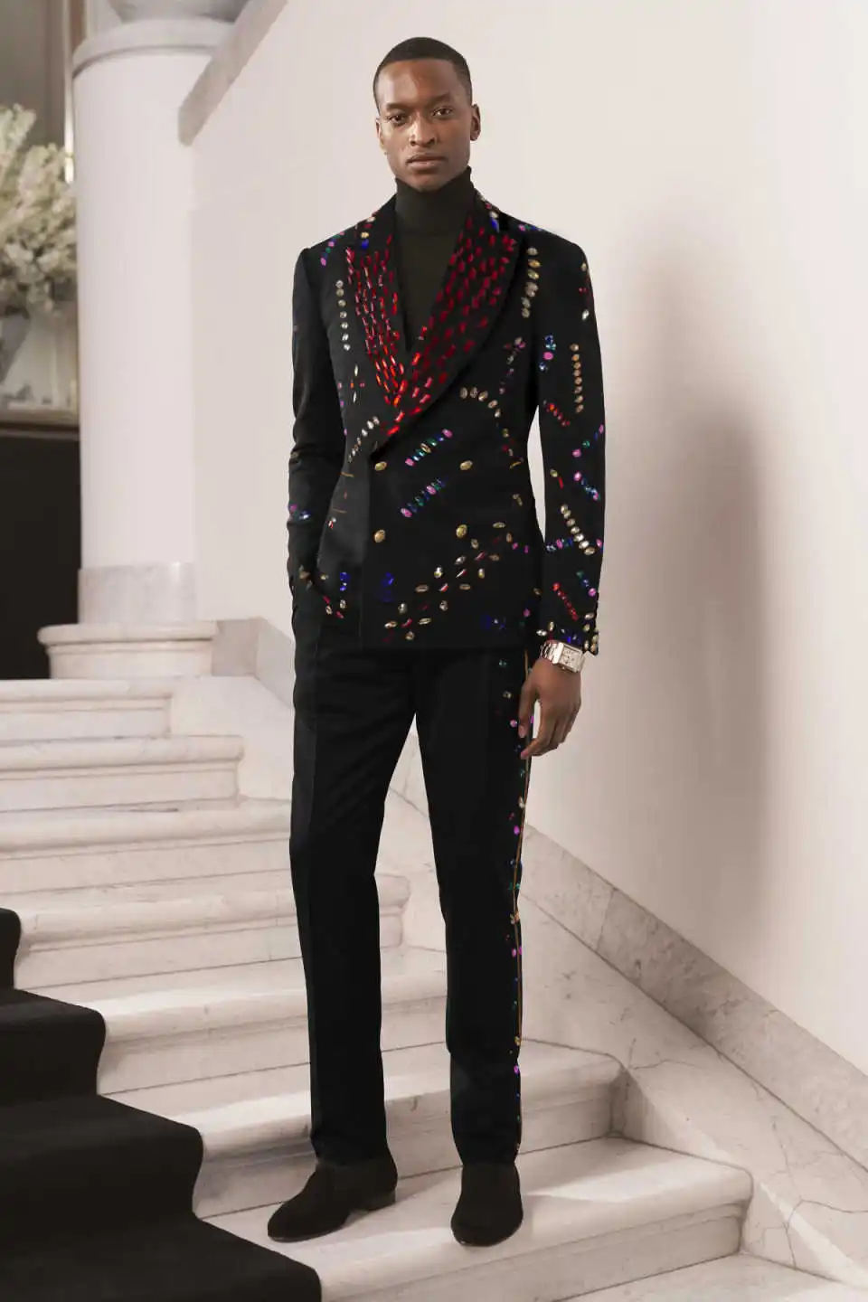 Conjunto de ternos masculinos com glitter e diamantes, brilhante, lapela repicada, smoking, padrinhos de casamento, jaqueta dupla breasted, 2 peças, vestido formal