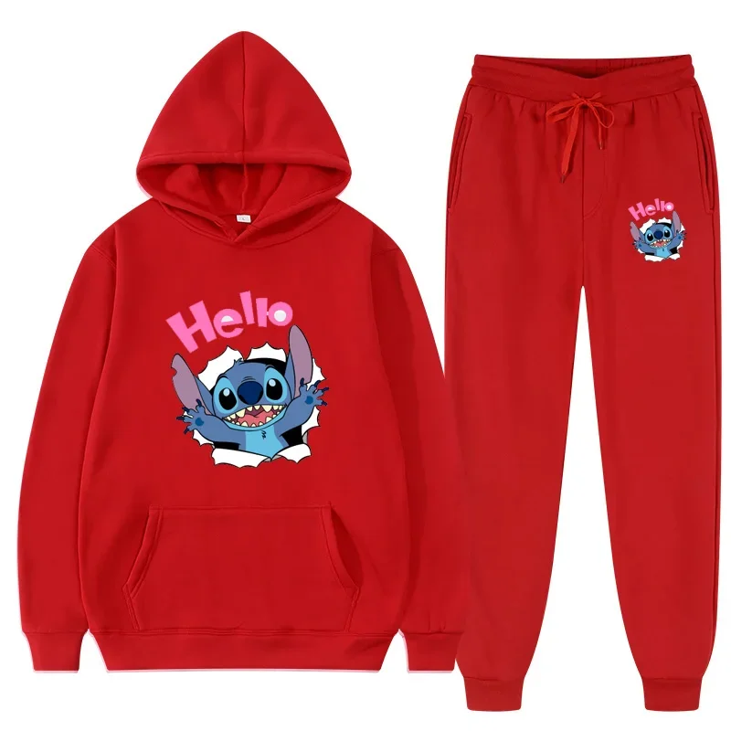 Setelan Hoodie Disney Hello Stitch Hip Hop pria wanita, setelan olahraga modis, pakaian olahraga santai Film Lilo untuk musim gugur/musim dingin 2024