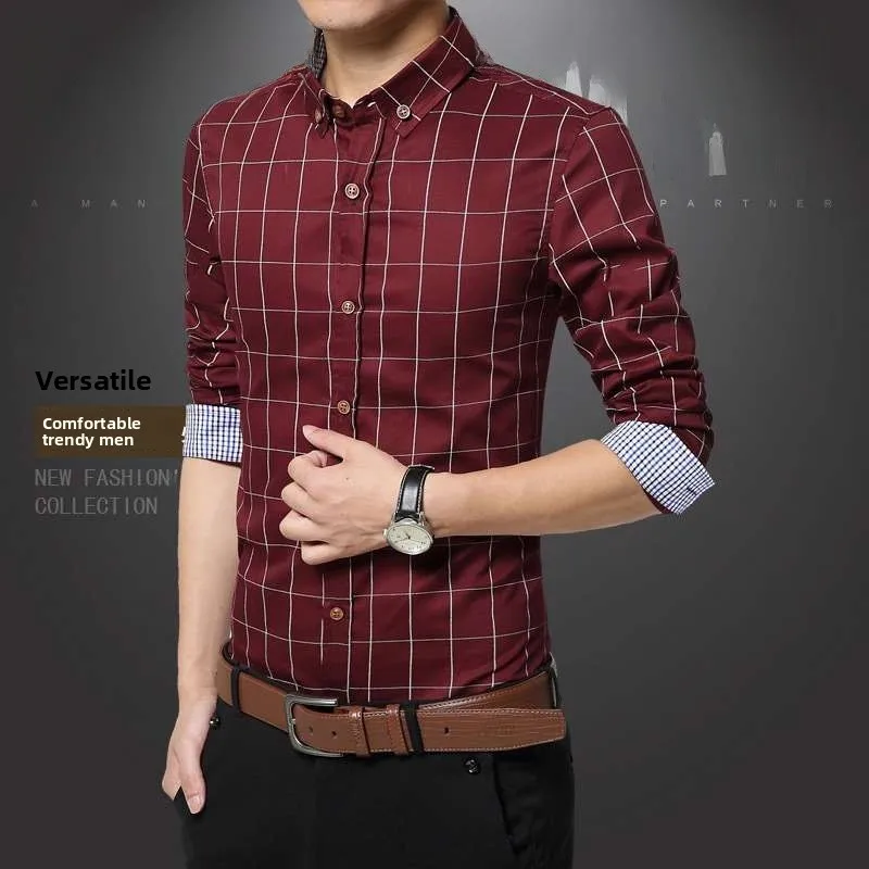 

Men's Long Sve irt Plaid Pattern Spring Autumn New Sle Slim Fit Thiened Square Collar Other Ocns Faion Clothing