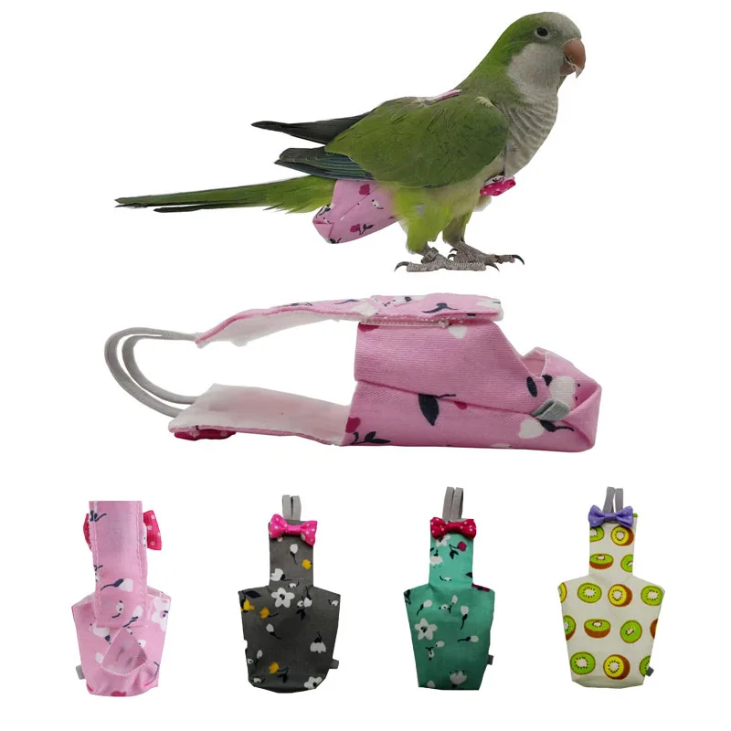 Cute Colorful Fruit Floral Cockatiel Pigeons Small Medium Large Pet Birds Flight Suit Clothes Washable Parrot Diaper With Bowtie