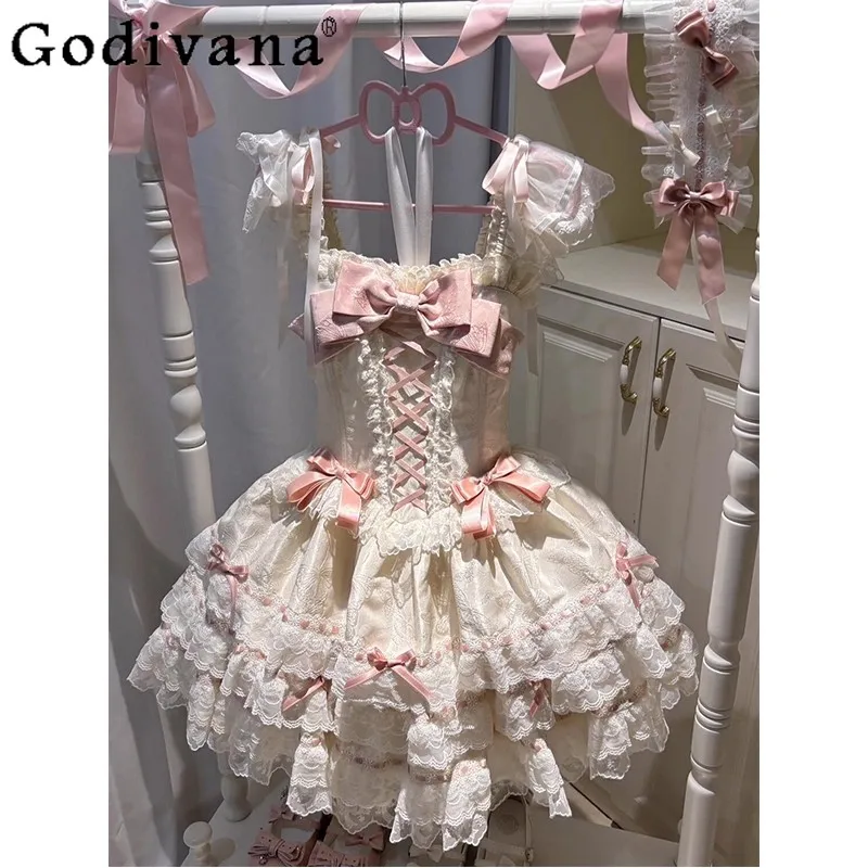 

Sweet Girl Cute Ballet Style Lolita Dress Women's Elegant Lolita Birthday Dress Female Pink Color Princess Cake Formal Dress