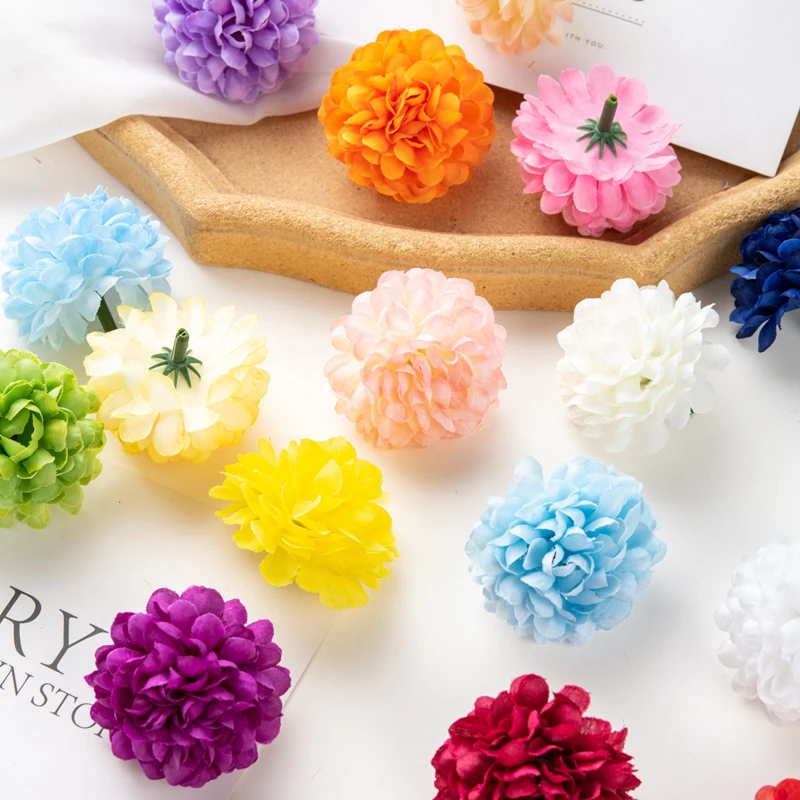50 Stück künstliche Hortensien für Hochzeit, Garten, Heimdekoration, Weihnachtsfeier, DIY-Süßigkeitsschachtel, Sammelalbum, rosa Kugel, Chrysantheme – Detail 2