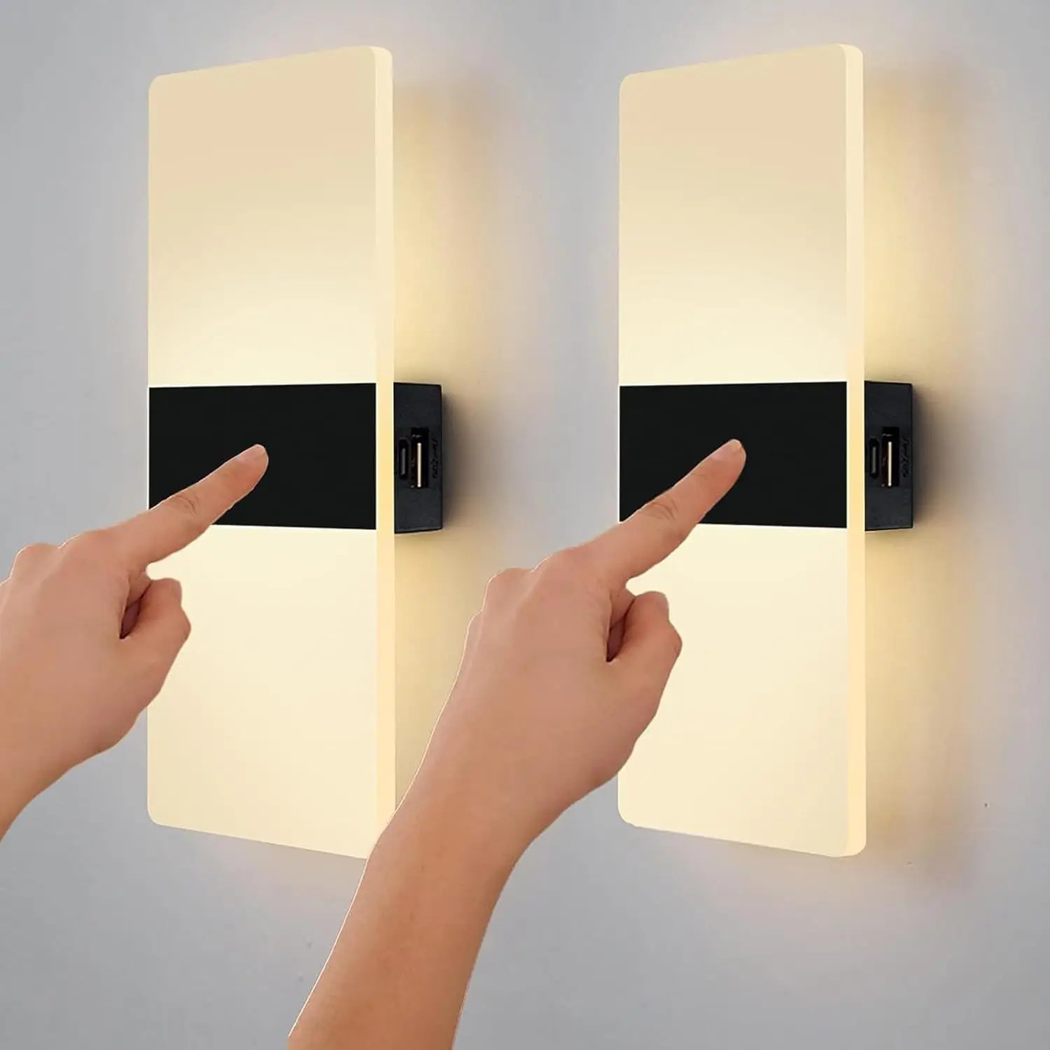 

Set of 2 Rechargeable LED Wall Lights, Wireless USB Charging, Magnetic Indoor Sconces, Warm White, Portable Bedroom Bedside