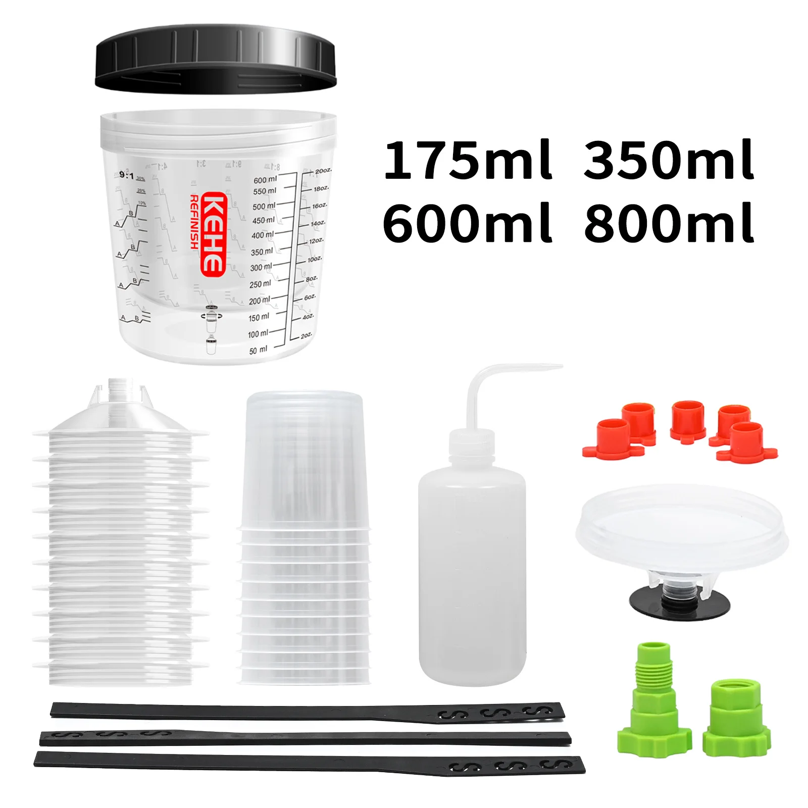 

Одноразовые чашки для пистолета для краски, 10 шт., 175/350/600/800 мл с палочками для перемешивания — для автоматической покраски тела, модель 600 мл, в комплект входит 2 адаптера